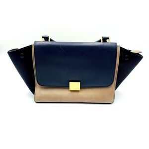 Auth Vtg Celine Navy and Taupe Trapeze Tote Bag. Very Goox Preloved Purse.